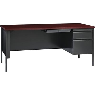 Lorell Fortress Series 66" Right-Pedestal Desk - Rectangle Top - 66" Table Top Width x 30" Table Top Depth x 1.12" Table Top Thickness - 29.50" Height - Office, File - Assembly Required - Laminated, Mahogany - Steel - 1 Each