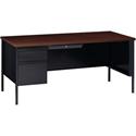 Lorell Fortress Series Left-Pedestal Desk - Rectangle Top - 66" Table Top Width x 30" Table Top Depth x 1.12" Table Top Thickness - 29.50" Height - Office, File - Assembly Required - Black Walnut, Laminated, Walnut - Steel - 1 Each