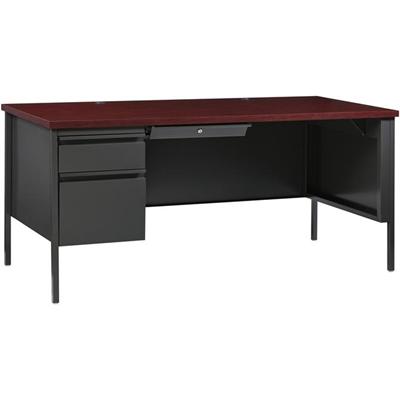 Lorell Fortress Series Left-Pedestal Desk - Rectangle Top - 66" Table Top Width x 30" Table Top Depth x 1.12" Table Top Thickness - 29.50" Height - Office, File - Assembly Required - Laminated, Mahogany - Steel - 1 Each