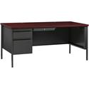 Lorell Fortress Series Left-Pedestal Desk - Rectangle Top - 66" Table Top Width x 30" Table Top Depth x 1.12" Table Top Thickness - 29.50" Height - Office, File - Assembly Required - Laminated, Mahogany - Steel - 1 Each