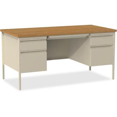 Lorell Fortress Series Double-Pedestal Desk - Rectangle Top - 60" Table Top Width x 30" Table Top Depth x 1.12" Table Top Thickness - 29.50" Height - Office, File - Assembly Required - Oak, Oak Laminate, Putty - Steel - 1 Each
