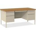 Lorell Fortress Series Double-Pedestal Desk - Rectangle Top - 60" Table Top Width x 30" Table Top Depth x 1.12" Table Top Thickness - 29.50" Height - Office, File - Assembly Required - Oak, Oak Laminate, Putty - Steel - 1 Each