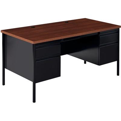 Lorell Fortress Series Double-Pedestal Desk - Rectangle Top - 60" Table Top Width x 30" Table Top Depth x 1.12" Table Top Thickness - 29.50" Height - Office, File - Assembly Required - Black Walnut, Laminated, Walnut - Steel - 1 Each