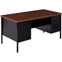 Lorell Fortress Series Double-Pedestal Desk - Rectangle Top - 60" Table Top Width x 30" Table Top Depth x 1.12" Table Top Thickness - 29.50" Height - Office, File - Assembly Required - Black Walnut, Laminated, Walnut - Steel - 1 Each