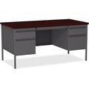 Lorell Fortress Series Double-Pedestal Desk - Rectangle Top - 60" Table Top Width x 30" Table Top Depth x 1.12" Table Top Thickness - 29.50" Height - Office, File - Assembly Required - Laminated, Mahogany - Steel - 1 Each