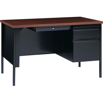 Lorell Fortress Series 48" Right Single-Pedestal Desk - Laminated Rectangle, Walnut Top - 30" Table Top Length x 48" Table Top Width x 1.13" Table Top Thickness - 29.50" Height - Business Environment, Educational Environment, Office - Assembly Requir