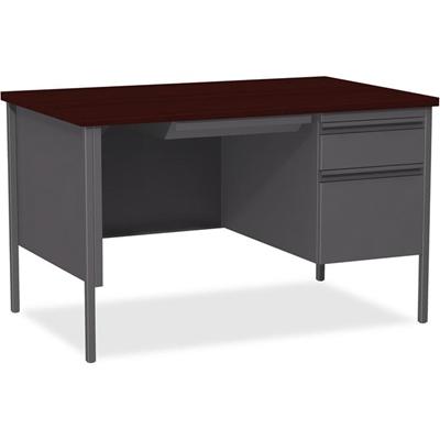 Lorell Fortress Series 48" Right Single-Pedestal Desk - Laminated Rectangle, Mahogany Top - 30" Table Top Length x 48" Table Top Width x 1.13" Table Top Thickness - 29.50" Height - Business Environment, Educational Environment, Office - Assembly Requ