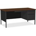 Lorell Fortress Series 66" Right-Pedestal Desk - Laminated Rectangle, Walnut Top - 30" Table Top Length x 66" Table Top Width x 1.13" Table Top Thickness - 29.50" Height - Business Environment, Educational Environment, Office - Assembly Required - Bl