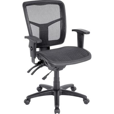 Lorell Mid-Back Mesh Swivel Office Chair - Black Frame Color - 5-star Base - Black, Silver - 1 Each