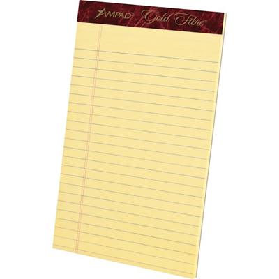 Ampad Gold Fibre Premium Jr. Legal Writing Pads - 50 Sheets - Watermark - Stapled/Glued - 0.28" Ruled - Ruled Margin - 16 lb Basis Weight - 5" x 8" Sheet Size - Canary Paper - Chipboard Backing, Bleed-free, Micro Perforated - 1 Dozen