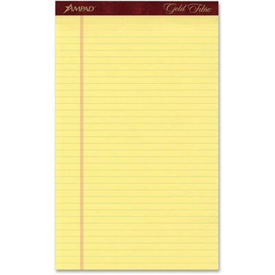 TOPS Gold Fibre Premium Rule Writing Pads - Legal - 50 Sheets - Watermark - Stapled/Glued - 0.34" Ruled - 16 lb Basis Weight - Legal - 8 1/2" x 14" Sheet Size - Yellow Paper - Bleed-free, Chipboard Backing, Micro Perforated - 1 Dozen