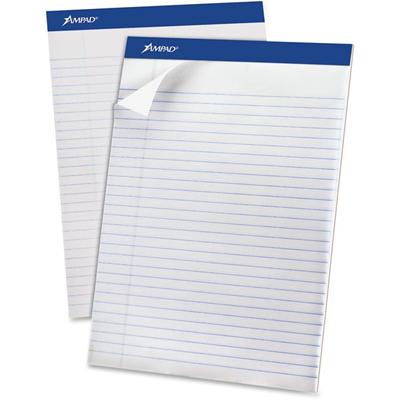 Ampad Legal Ruled Recycled Writing Pads - 50 Sheets - 0.34" Ruled - 15 lb Basis Weight - 8 1/2" x 11 3/4" Sheet Size - Environmentally Friendly, Perforated, Chipboard Backing, Rigid - 12 / Dozen