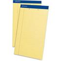Ampad Writing Pad - 50 Sheets - Stapled - 0.34" Ruled - 2 Hole(s) - 15 lb Basis Weight - Legal - 8 1/2" x 14" Sheet Size - Canary Yellow Paper - Dark Blue Binding - Perforated, Sturdy Back, Chipboard Backing, Tear Resistant - 1 Dozen