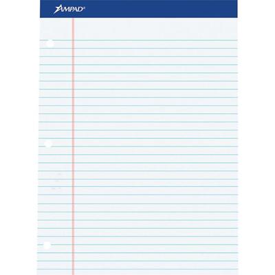 Ampad Double Sheet Writing Pad - 100 Sheets - 0.34" Ruled - 15 lb Basis Weight - Letter - 8 1/2" x 11" Sheet Size x 8.5" Width x 11.8" Length - White Paper - Perforated, Chipboard Backing, Stiff - 1 Pad