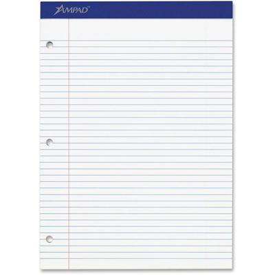 Ampad Double Sheet Writing Pad - 100 Sheets - Stapled - Both Side Ruling Surface - 0.28" Ruled - 15 lb Basis Weight - Letter - 8 1/2" x 11" Sheet Size x 8.5" Width x 11.8" Length - White Paper - White Cover - Micro Perforated, Easy Tear, Stiff, Chipb