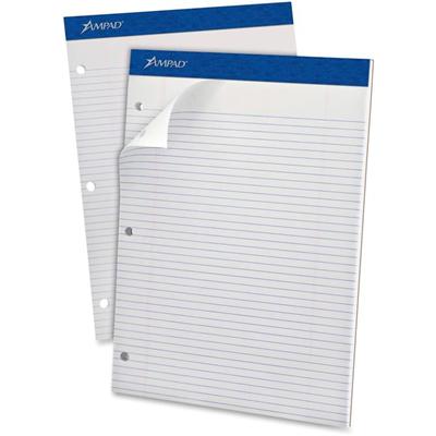 Ampad Narrow Ruled Double Sheet Writing Pads - Letter - 100 Sheets - Stapled - Both Side Ruling Surface - 0.25" Ruled - 15 lb Basis Weight - Letter - 8 1/2" x 11" Sheet Size x 8.5" Width x 11.8" Length - White Paper - White Cover - Micro Perforated, 