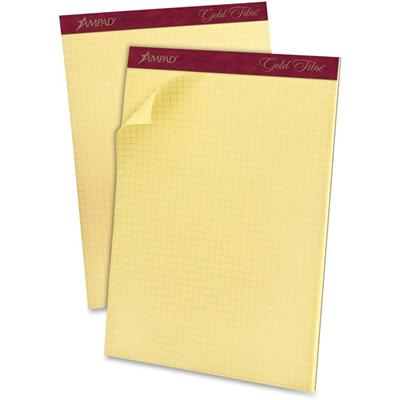 Ampad Gold Fibre Graph Pad - 50 Sheets - Both Side Ruling Surface - 16 lb Basis Weight - Letter - 8 1/2" x 11" Sheet Size x 8.5" Width x 11.8" Length - Canary Paper - Heavyweight, Chipboard Backing, Mediumweight, Pinhole Perforated, Watermarked, Smoo