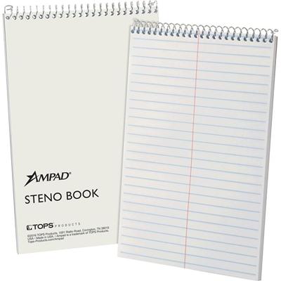 Ampad Kraft Cover Steno Book - 70 Sheets - Wire Bound - 0.34" Ruled - Gregg Ruled Margin - 15 lb Basis Weight - 6" x 9" Sheet Size - White Paper - Kraft Cover - Chipboard Backing, Sturdy Cover - 1 Each