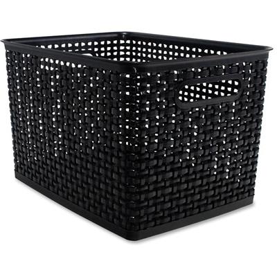 Advantus Plastic Weave Bin - Square - 13.5" Height x 10.5" Width x 8.8" Depth - Plastic - Black - 1 Pack