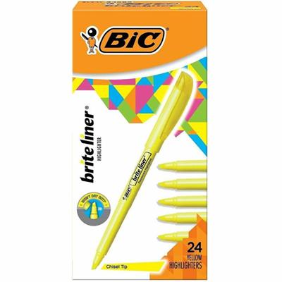 BIC Brite Liner Highlighters - Chisel Marker Point - Fluorescent Yellow Ink - Water Based - 1 Box