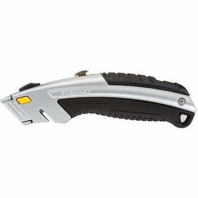 Stanley InstantChange Retractable Knife - 3 Stainless Steel Blade - 1" Height x 3" Width x 6.5" Length - Retractable, Durable, Heavy Duty - Cast Metal - Black, Chrome - 1 Each
