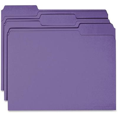 Business Source 1/3 Tab Cut Recycled Top Tab File Folder - 11 pt. - Purple - 10% Recycled - 100 / Box