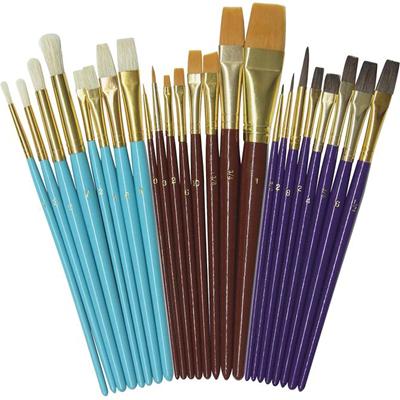 Creativity Street Deluxe Brush Assortment - Natural Wood Handle - Aluminum Ferrule - 24 / Set