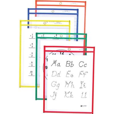 C-Line Reusable Dry Erase Pockets, Assorted Primary Colors, 9 x 12, 5/PK - Red, Orange, Yellow, Green, Blue Frame - Rectangle - Reusable, Heavyweight, Easy to Clean, Eyelet - 10 / Set