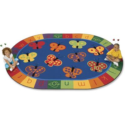 Carpets for Kids&reg; KIDSoft&trade; 123 ABC Butterfly Fun Oval Rug - 113" Length x 81" Width - Oval - Alphabet, Butterfly, Number