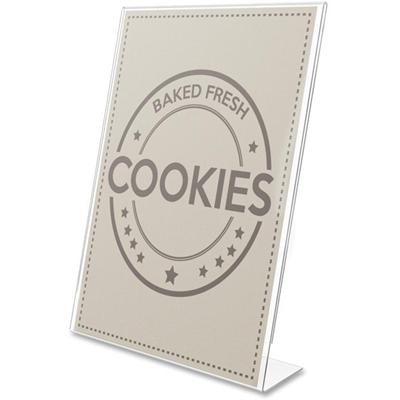 Deflecto Anti-Glare Slanted Sign Holder - Portrait - 11" Height x 8.5" Width x 2.5" Depth - Acrylic - Clear - Anti-glare, Scratch Resistant, Durable, Heavy Duty, Double-sided - 1 Each