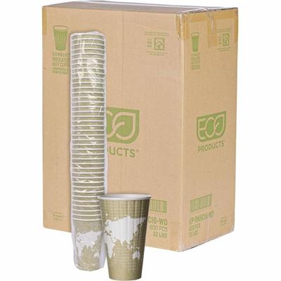 Eco-Products 16 oz World Art Insulated Hot Beverage Cups - 16 fl oz - Tan - Hot Drink - 600 / Carton