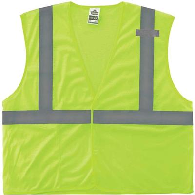 Ergodyne 8210HL Mesh Hi-Vis Safety Vest - Recommended for: Utility, Construction, Baggage Handling, Emergency, Warehouse - Large/Extra Large - Hook & Loop Closure - Polyester Mesh, Mesh Fabric - Lime - Reflective, Pocket, Breathable, Lightweight, Hig