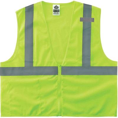 Ergodyne 8210Z Type R Economy Mesh Vest - Recommended for: Utility, Construction, Baggage Handling, Emergency, Warehouse - Large/Extra Large - Zipper Closure - Polyester Mesh, Mesh Fabric - Lime - Reflective, Pocket, Breathable, Lightweight, High Vis