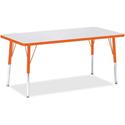 Jonti-Craft Berries Orange Edge Rectangle Table - Rectangle Top - Height Adjustable - 11" to 15" Adjustment - 60" Table Top Length x 30" Table Top Width - Art, Craft - Assembly Required - Gray, Laminated, Powder Coated - Steel - 1 Each