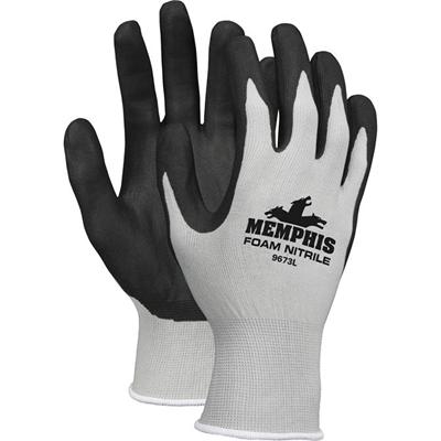 Memphis 13-Gauge Foam Coated Palm Protective Gloves - 6.25" Glove Length - Large Size - Gray, Black, White - Knit Wrist, Comfortable - For Material Handling, Assembling, Farming, Construction, Landscape, Plumbing, Shipping - 1 Dozen