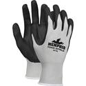 Memphis 13-Gauge Foam Coated Palm Protective Gloves - 6.25" Glove Length - Large Size - Gray, Black, White - Knit Wrist, Comfortable - For Material Handling, Assembling, Farming, Construction, Landscape, Plumbing, Shipping - 1 Dozen