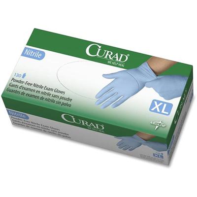Curad Powder-free Nitrile Disposable Exam Gloves - 9.50" Glove Length - X-Large Size - Full-Textured Design - Blue - Latex-free, Non-sterile, Chemical Resistant - For Medical - 130 / Box