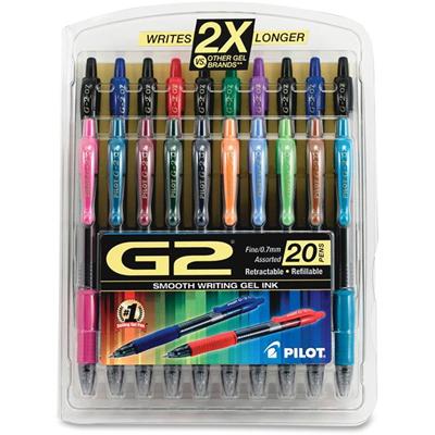 G2 20-Pack Premium Gel Ink Retractable Pens - 0.7 mm Fine Pen Point - Refillable - Retractable - Assorted Ink - Gel-based - 20 / Pack