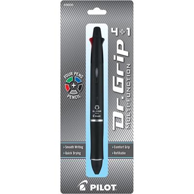 Pilot Dr. Grip Multi 4Plus1 Retractable Pen/Pencil - Fine Pen Point - 0.7 mm Pen Point Size - 2HB Pencil Grade - 0.5 mm Lead Size - Refillable - Black, Blue, Red, Green Ink - Black Barrel - Retractable - Smooth Writing, Quick-drying Ink, Break Resist