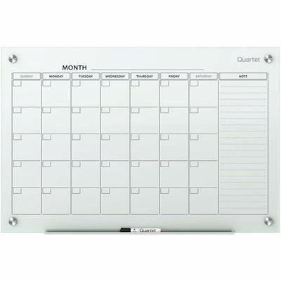 Quartet Infinity Magnetic Glass Dry-Erase Calendar Board - Monthly - 1 Month - White - Tempered Glass - 36" Height x 48" Width - Magnetic, Durable, Stain Resistant, Ghost Resistant, Scratch Resistant, Dent Resistant, Dry Erase Surface, Notes Area - 1