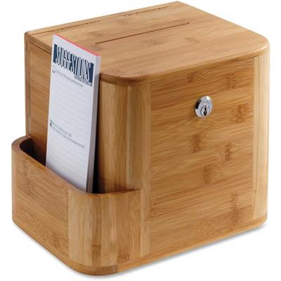 Safco Bamboo Suggestion Box - External Dimensions: 10" Width x 8" Depth x 14" Height - Media Size Supported: 8.50" x 5.50" - 25 x Quick Box - Key Lock Closure - Bamboo - Natural - For Suggestion Card, Deposit Slip, Paper - 1 Each