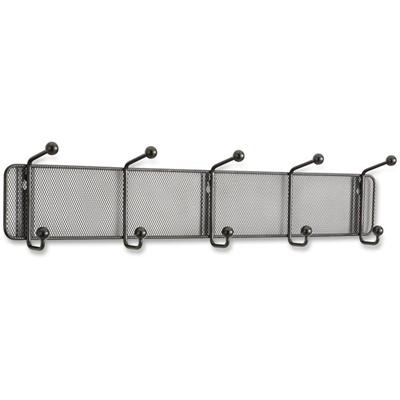 Safco Onyx 5-hook Steel Mesh Wall Rack - 5 Hooks - 5.5" Height x 26.8" Width - for Scarf, Hat, Coat, Garment - Steel - Black - 1 Each