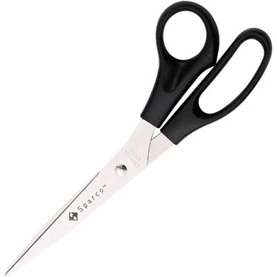 Sparco 8" Bent Multipurpose Scissors - 8" Overall Length - Bent - Stainless Steel - Black - 1 Pack