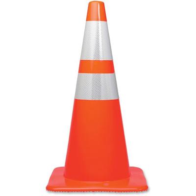 Tatco 28" Traffic Cone - 28" Height - Cone Shape - Stackable, Sturdy - Indoor, Outdoor - Orange, Silver - 1 Each