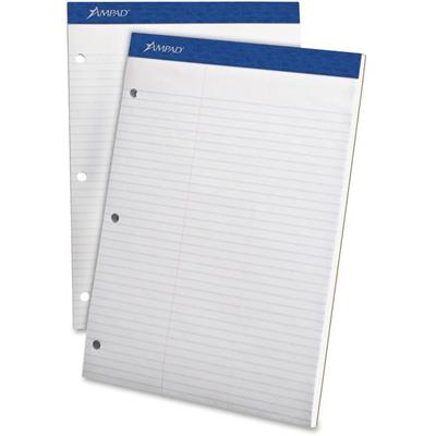 Ampad Double Sheet Writing Pads - 100 Sheets - 15 lb Basis Weight - 8 1/2" x 11 3/4" Sheet Size - 11.75" Height x 8.5" Width x 0.4" Depth - White Paper - Micro Perforated, Easy Tear, Rigid, Chipboard Backing - 1 Pad