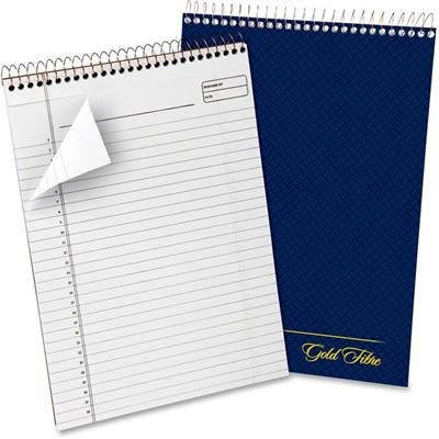 Ampad Gold Fibre Wirebound Legal Pad - 70 Sheets - Wire Bound - 20 lb Basis Weight - 8 1/2" x 11 3/4" Sheet Size - 8.50" Height x 0.4" Width x 12.3" Length - White Paper - Navy Cover - Micro Perforated, Easy Tear, Rigid, Chipboard Backing, Numbered -