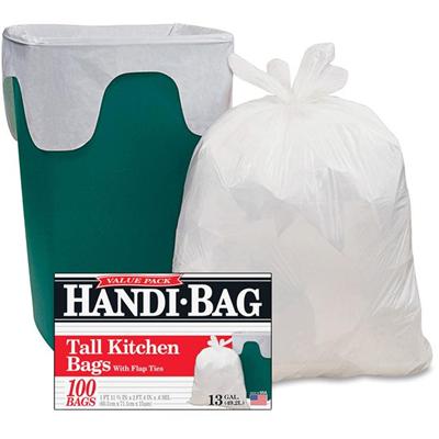 Berry Handi-Bag Flap Tie Tall Kitchen Bags - Small Size - 13 gal Capacity - 28" Length x 23.75" Width x 0.60 mil (15 Micron) Thickness - White - Hexene Resin - Home, Office - 1 Box