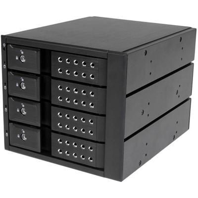StarTech.com Drive Enclosure for 5.25" SATA/600, Serial Attached SCSI (SAS) - 6Gb/s SAS, Serial ATA/600 Host Interface Internal - Black - 4 x HDD Supported - 4 x Total Bay - 4 x 3.5" Bay - Aluminum