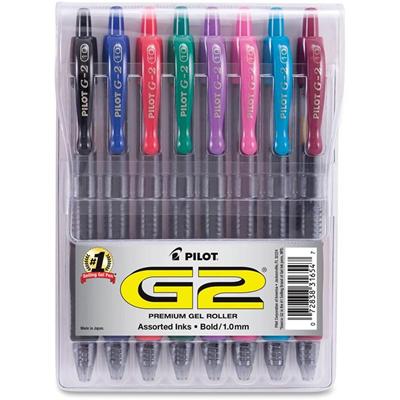 G2 8-Pack Bold Gel Roller Pens - 1 mm Bold Pen Point - Retractable - Black, Blue, Burgundy, Green, Pink, Purple, Red, Teal Ink - Gel-based - Clear Barrel - 8 / Pack