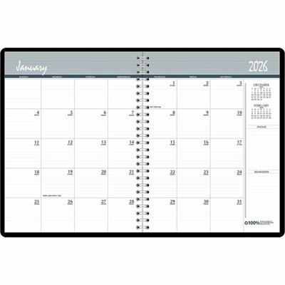 House of Doolittle Doolittle 24-month Large Planner - Monthly - 24 Month - January 2026 to December 2027 - 1 Month Double Page Layout - 8 1/2" x 11" Sheet Size - 2.13" x 1.88" Block - Wire Bound - Simulated Leather - Black Cover - Notes Area, Referen